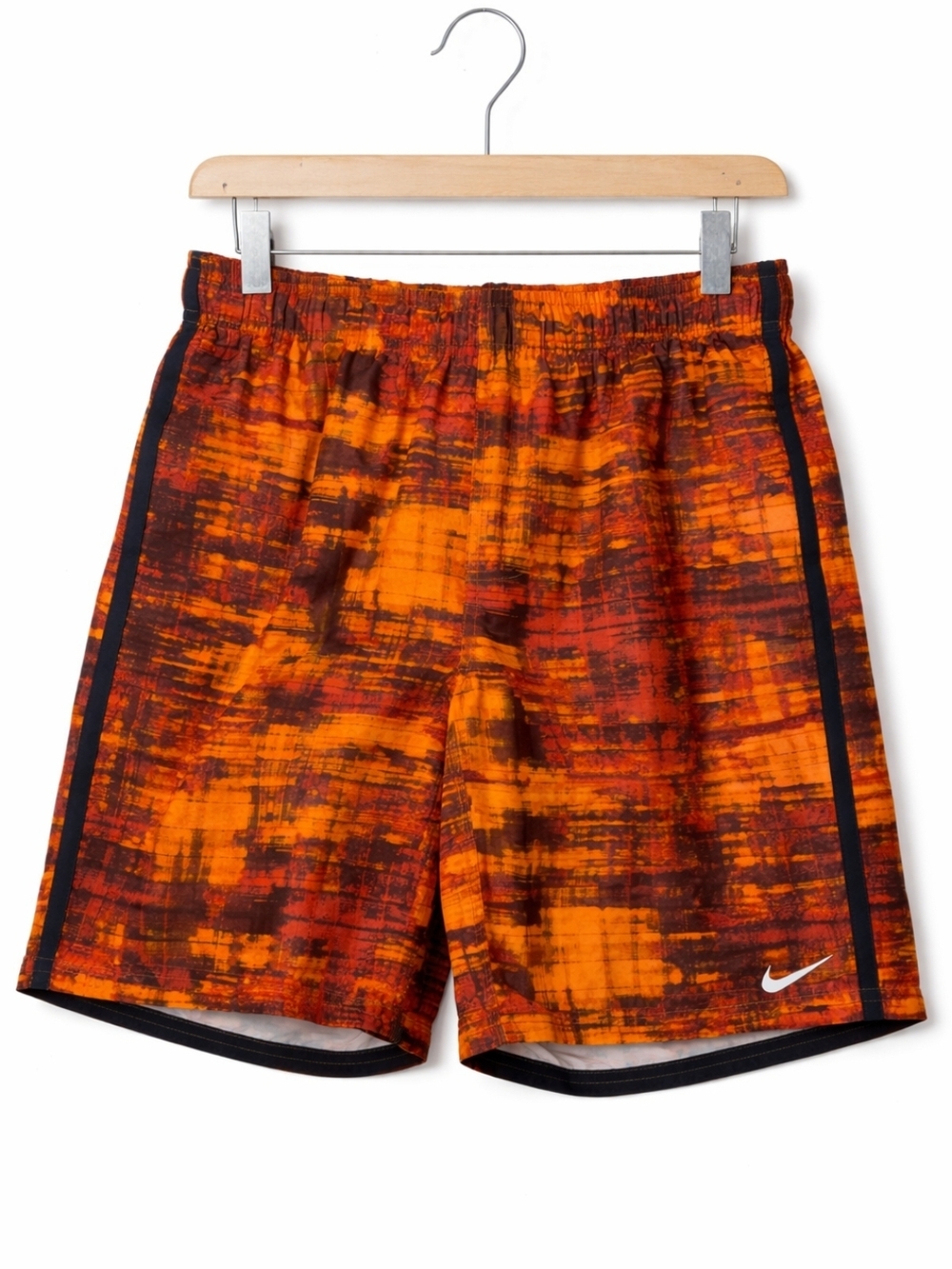 Nike Swim Trunks Men’s Large Orange Black Abstract Board Shorts Lined